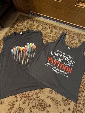 Women's Charcoal Graphic Tank Top - 'Don't Worry My Tattoos'